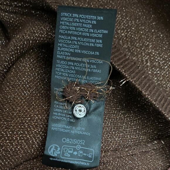 Anthropologie Gemini Brown Metallic Sweater Women's L Cropped Twist Front NEW - Picture 5 of 5